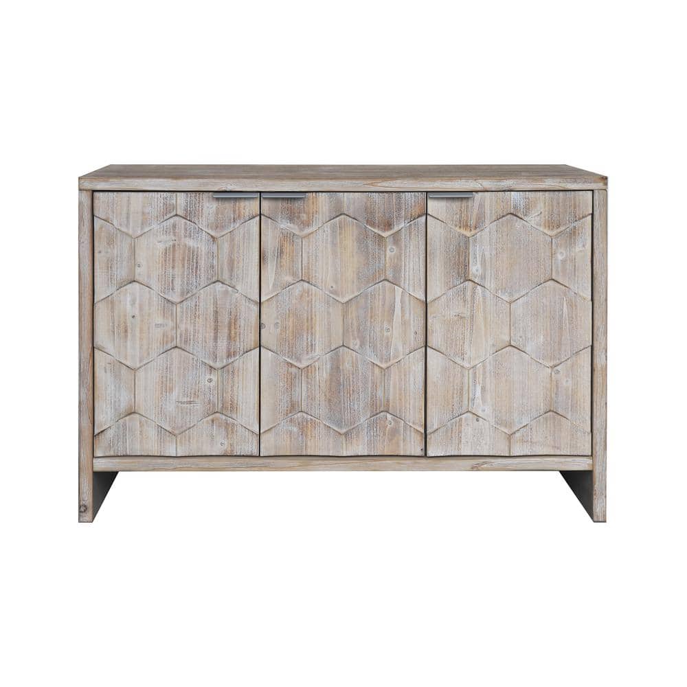 46.25 in. W x 15.75 in. D x 31.50 in. H Natural Wood Wash Gray 3-Door Linen