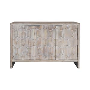 46.25 in. W x 15.75 in. D x 31.50 in. H Natural Wood Wash Gray 3-Door Linen Cabinet Sideboard with Adjustable Shelves