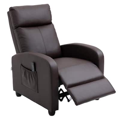 Brown Push Back PU Leather Recliner Adjustable Backrest Single Recliner with 2-Simply Massage