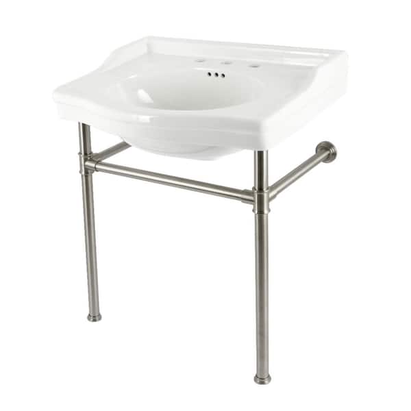 Kingston Brass Fauceture 30 in. Ceramic Console Sink Set in Brushed Nickel