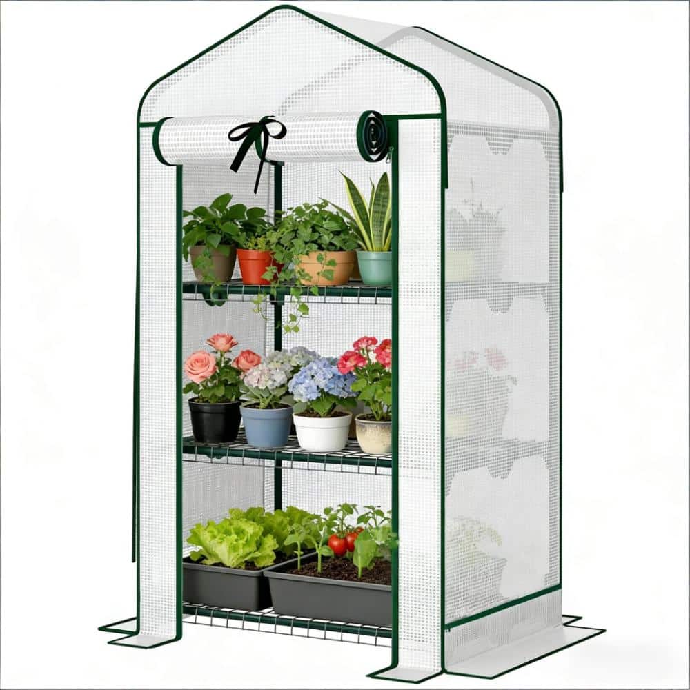 27.6 in. W x 19.7 in. D x 50 in. H Dark Green White Portable Mini Greenhouse with 3-Tier Wire Shelves Outdoor Garden price history on PriceWatchPro