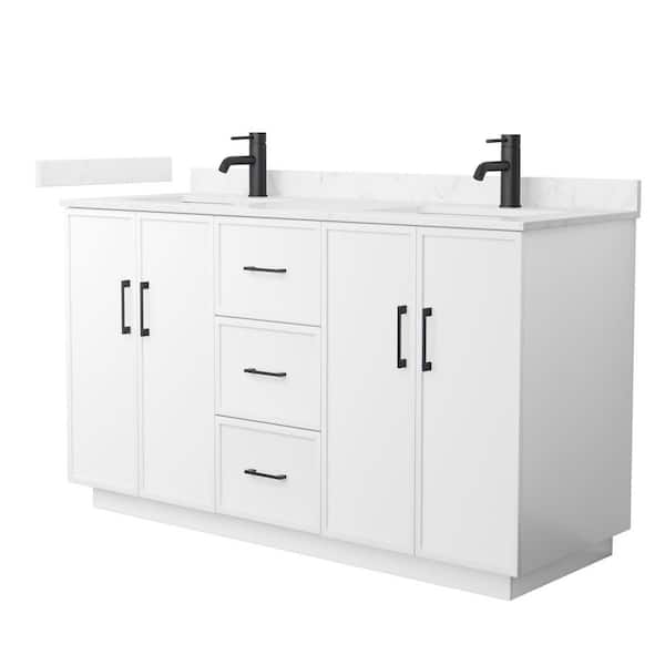 Elan TK 60 in. Double Freestanding White Bath Vanity with Carrara Cultured Marble Top (Assembled)