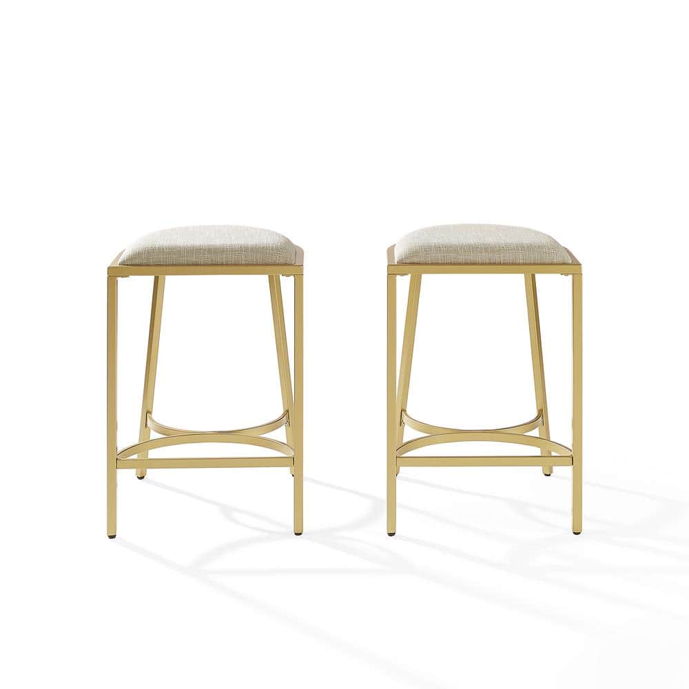 Ellery Backless Half-Round Oatmeal Cushioned Counter Stool Set in Gold