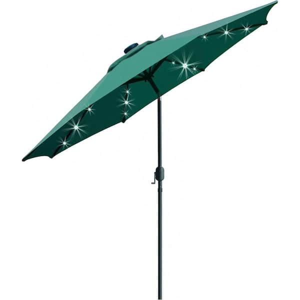Unbranded 9 ft. Aluminum Market Solar Patio Umbrella in Dark Green with Push Button Tilt