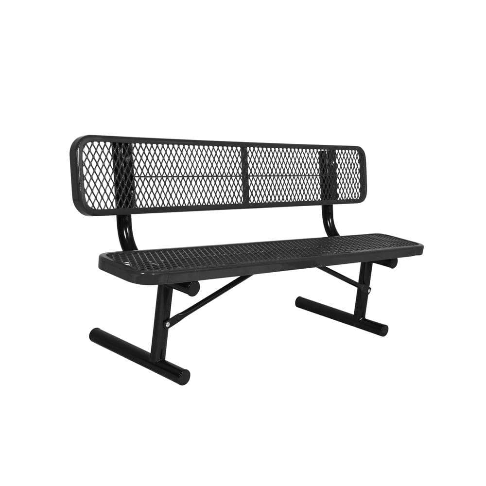 Portable 6 ft. Black Diamond Commercial Park Bench with Back