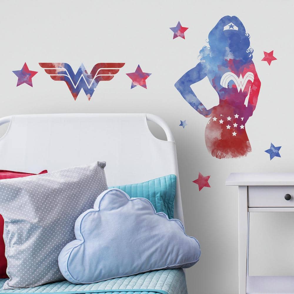 RoomMates 5 in. x 19 in. Wonder Woman Watercolor 9-Piece Peel and Stick  Giant Wall Decals RMK3602GM