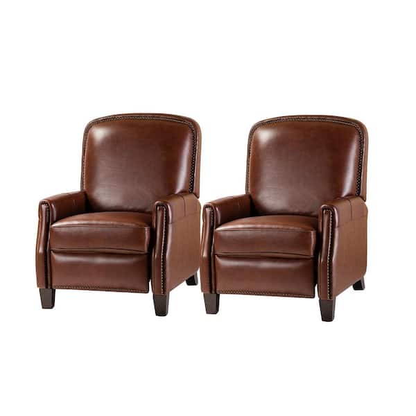 JAYDEN CREATION Deborah Mid Century Modern Style Brown Genuine Cigar Leather Recliner with Tapered Block Feet (Set of 2)
