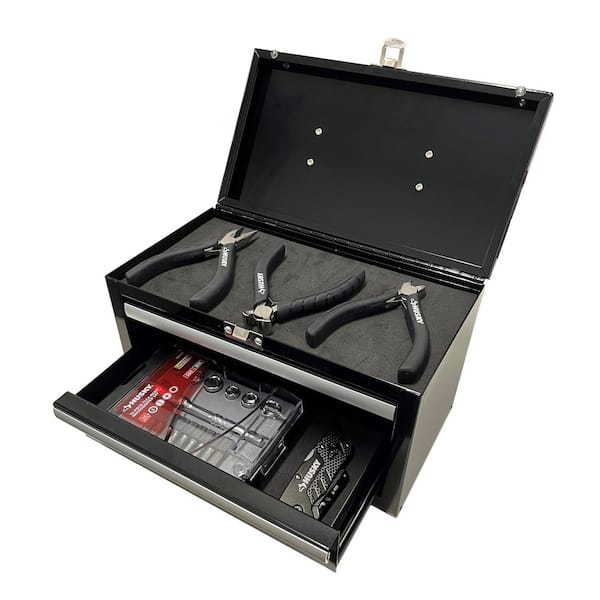 10 in. Black Metal Mini Portable Tool Box with 2 Drawers