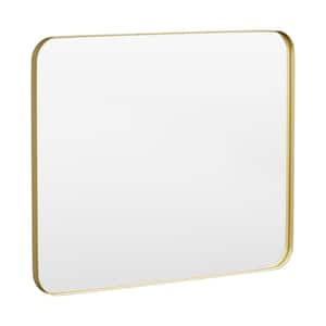 40 in. W x 32 in. H Tempered Glass Rounded Rectangle Framed Wall-Mounted Bathroom Vanity Mirror in Gold