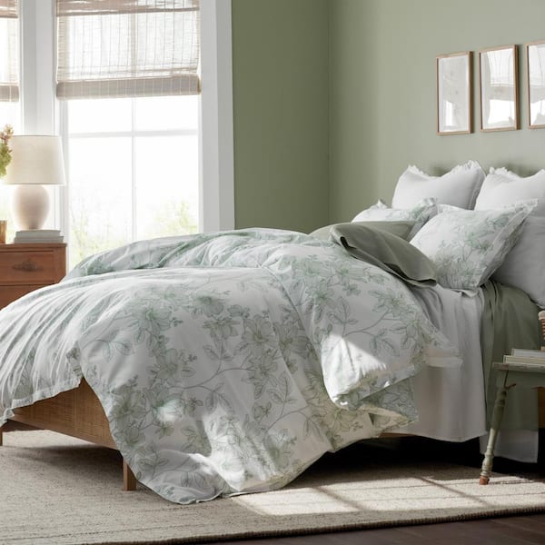 Company Cotton Spring Vine Light Sage Sateen Comforter