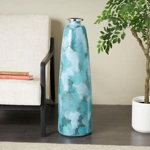 Teal Handmade Glass Decorative Vase with Silver Rim