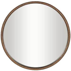 34 in. H x 34 in. W. Weathered Spotted Round Framed Copper Wall Mirror with Hammered Texture