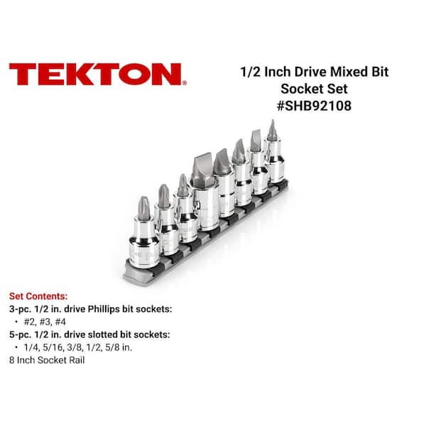 1/2 in. Drive Phillips/Slotted Bit Socket Set with Rail, 8-Piece (#2-#4,1/4-5/8 in.)