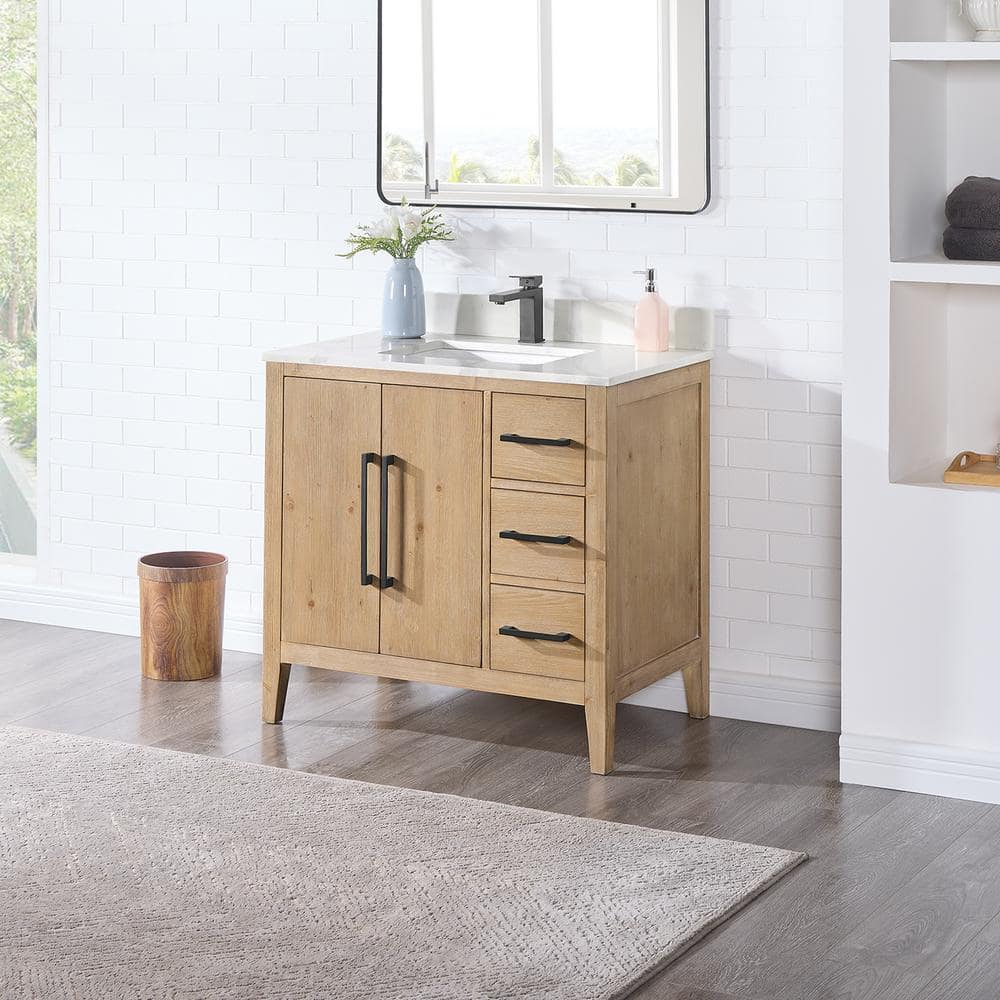 Laurel 36" Weathered Fir Vanity with Calacatta Quartz Top