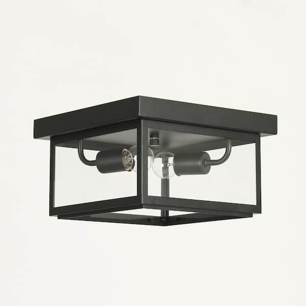 LNC Modern 2-Light Matte Black Flush Mount Outdoor Ceiling Light
