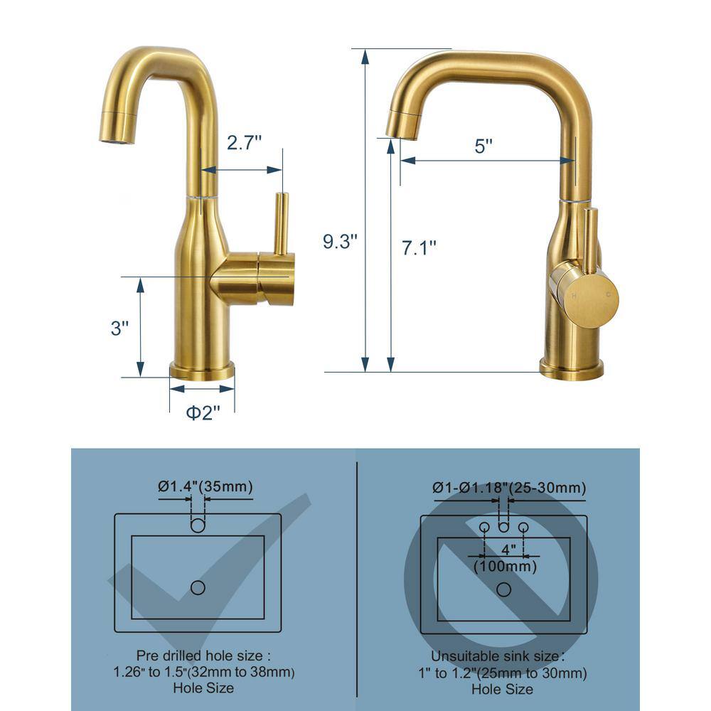 Brushed Gold Stainless Steel Single Handle Bar Faucet