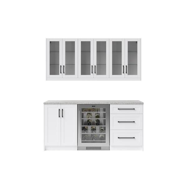 NewAge Products White Home Bar Cabinet Set with Contemporary Matte Black Handles (6-Pieces)