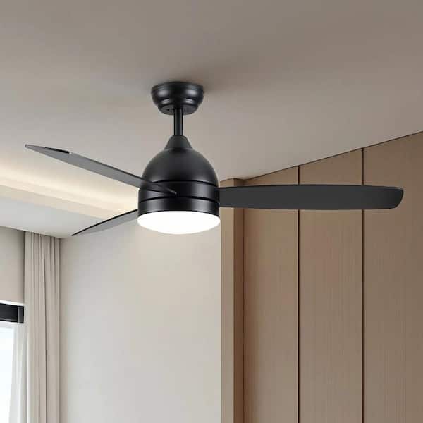 48 in. Integrated LED Indoor Downrod Mount Matte Black Standard Ceiling Fan with Dimmable Light and Remote DC Motor