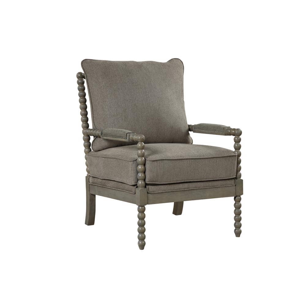Rustic Taupe Cushioned Accent Armchair with Antique Grey Wooden Frame