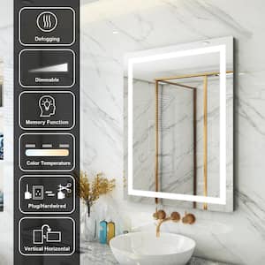 28 in. W x 36 in. H Rectangular Frameless LED Lighted Anti-Fog Wall Mounted Bathroom Vanity Mirror