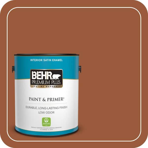 BEHR PREMIUM PLUS 1 gal. #230D-7 Cinnamon Brandy Satin Enamel Low Odor Interior Paint & Primer