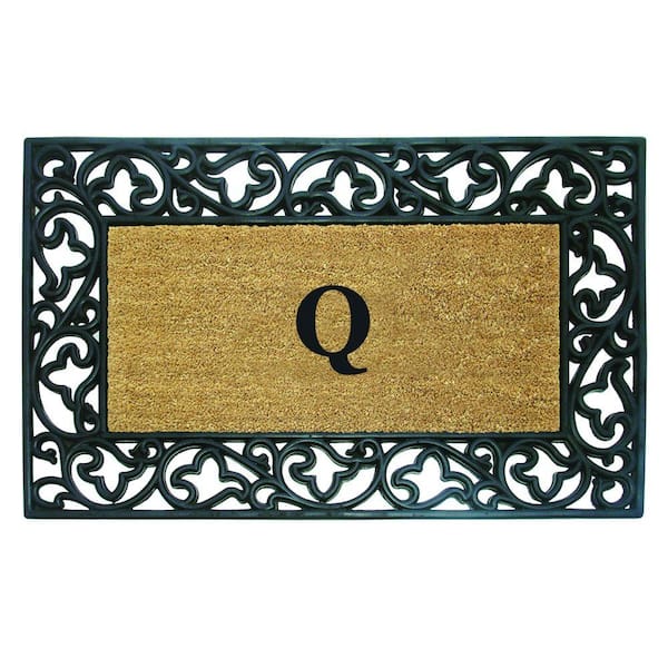 Nedia Home Acanthus Border 30 in. x 48 in. Rubber Coir Monogrammed Q Door Mat