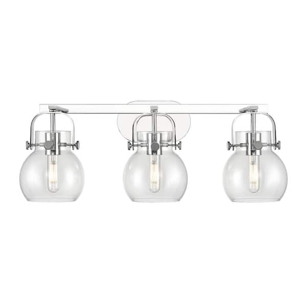 Innovations Pilaster II Sphere 26.5 in. 3-Light Polished Chrome Vanity Light with Glass Shade