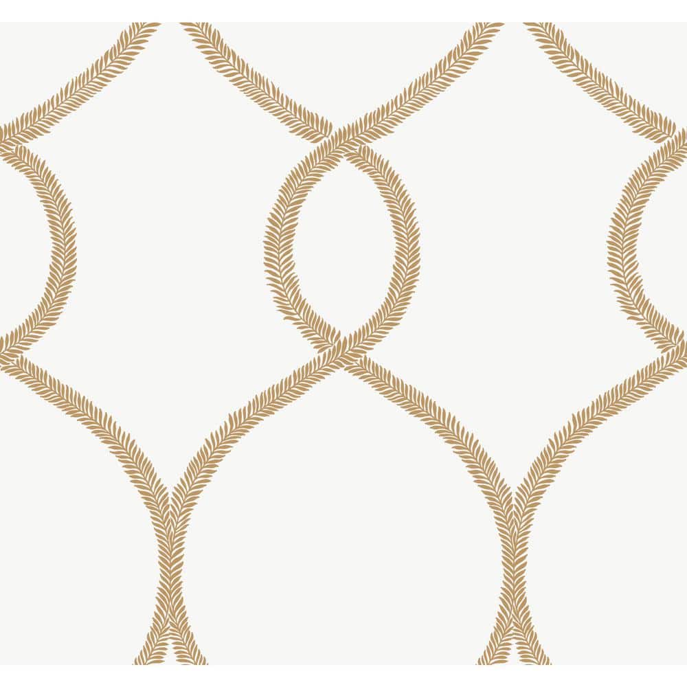 Ronald Redding Gold Laurel Leaf Ogee Paper Unpasted Matte Wallpaper (27 in. x 27 ft.)