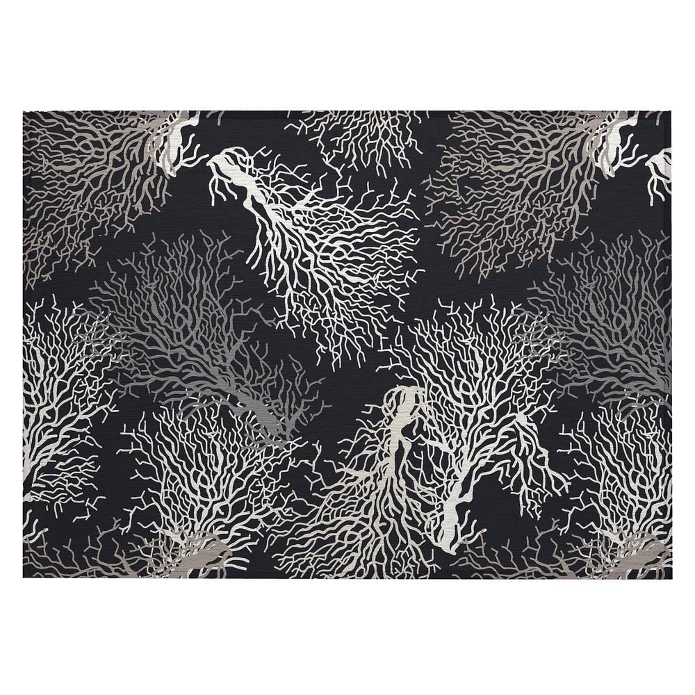 Surfside Black 1 ft. 8 in. x 2 ft. 6 in. Geometric Indoor/Outdoor Area Rug