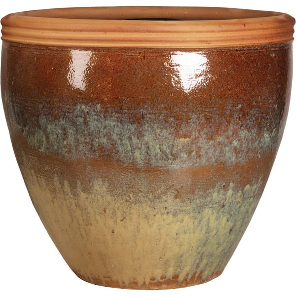 Unbranded 36 in. Sea Green Ceramic Double Rim Pot Plain - Yellow Orange
