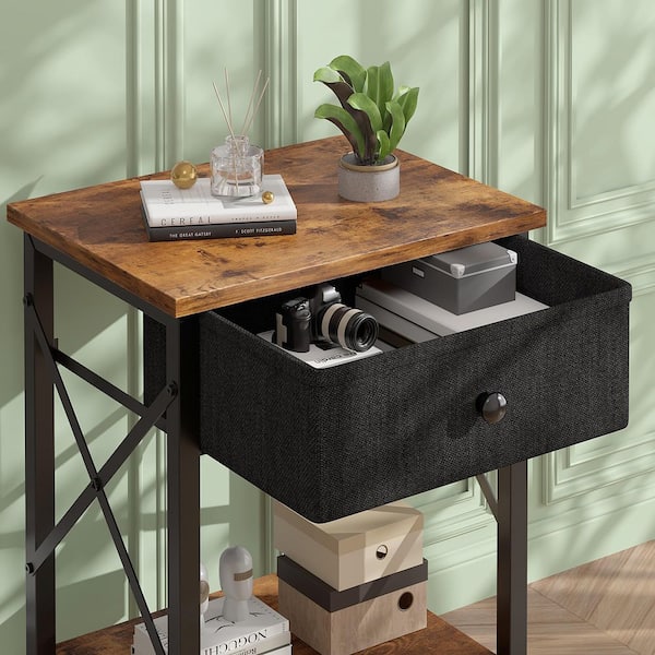 Rustic Nightstand with Drawer, Compact Bedside Table with Storage Shelf for Bedroom, Industrial End Table Brown Style 3