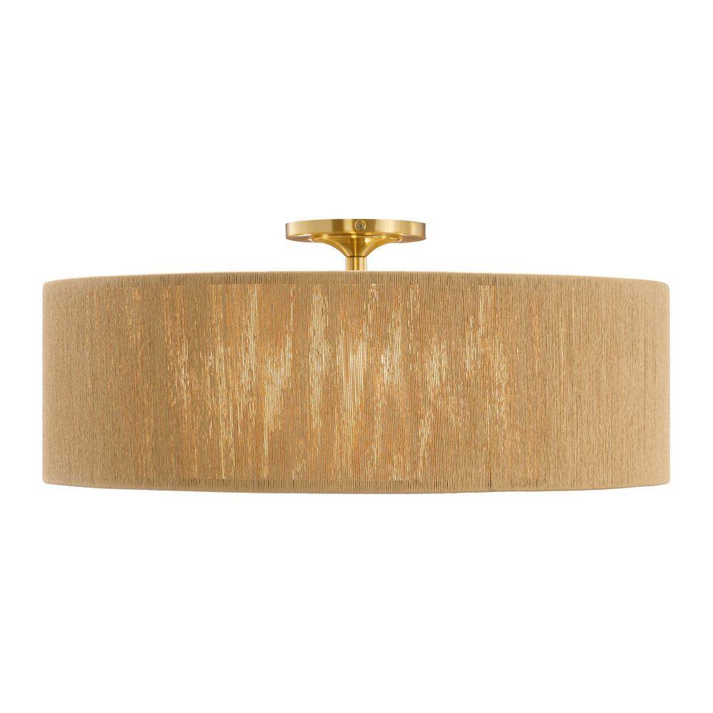 Maynard 22 in. 4-Light Warm Brass Organic Transitional Flush-Mount Ceiling Light with Natural Rope Drum Shade price history on PriceWatchPro