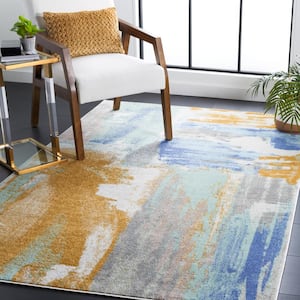 Skyler Collection Gold/Blue Green 4 ft. x 6 ft. Abstract Distressed Area Rug