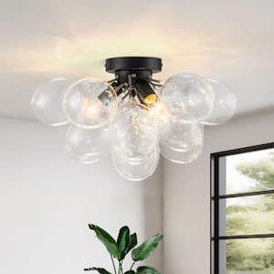 17.72 in. Modern Artistic Black 3-Light Flush Mount Ceiling Light with Clear Glass