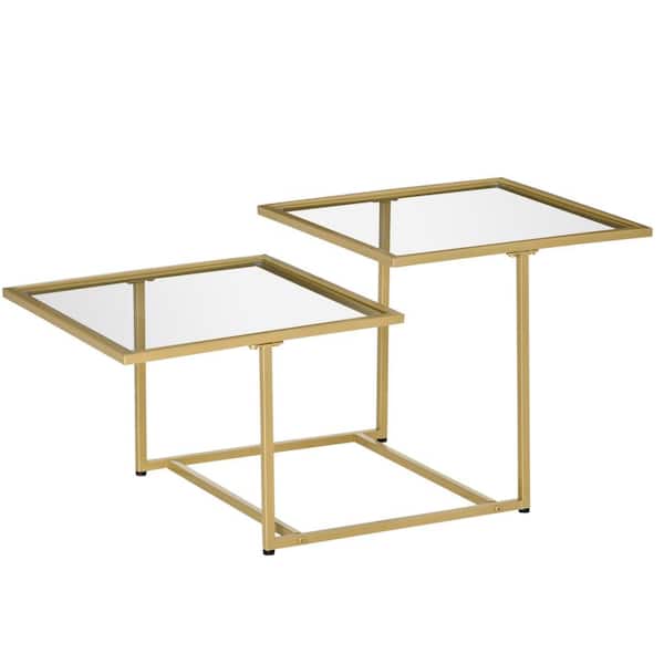 37 .75 in. Gold Rectangle Small Glass Coffee Table with 2