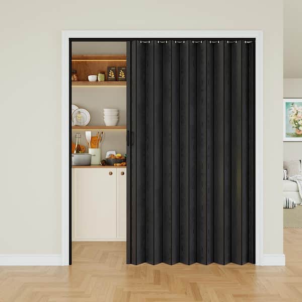 ARK DESIGN 60 in. x 80 in. Black Woodgrain Vinyl PVC Accordion