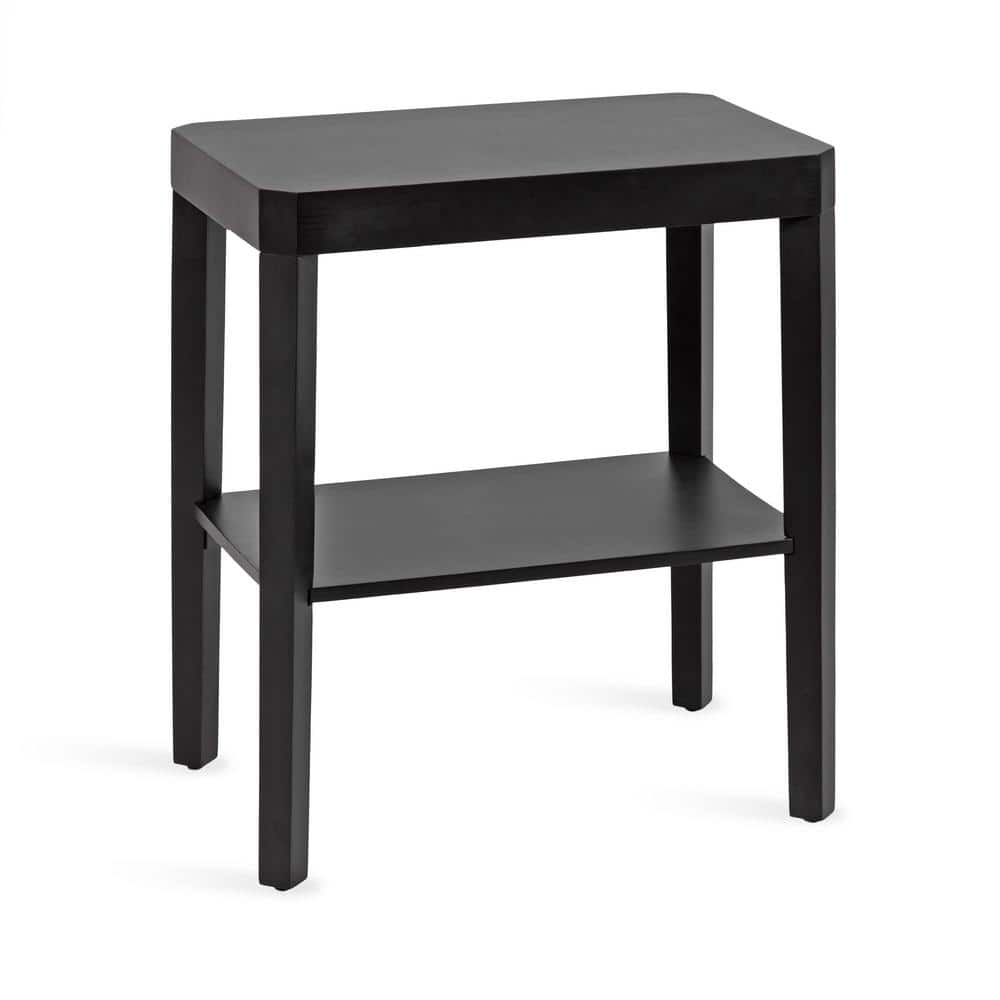 Black Solid Mango Wood Rectangular End Table with Shelf