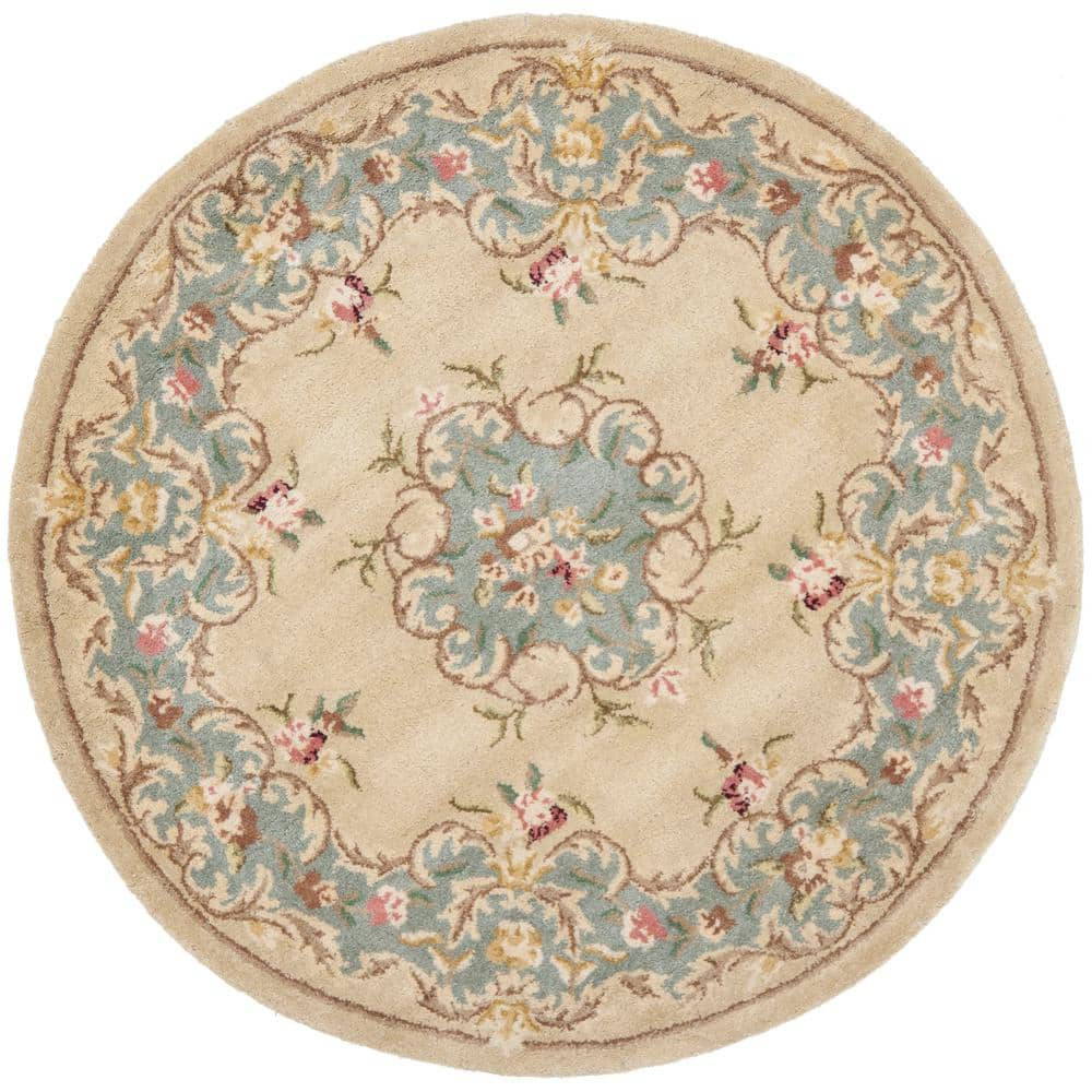 SAFAVIEH Bergama Ivory/Light Blue 8 ft. x 8 ft. Round Border Area Rug