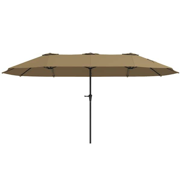 13 ft. UPF30+ Double Umbrella Outdoor Patio with Easy Crank Handle Patio Umbrella in Coffee