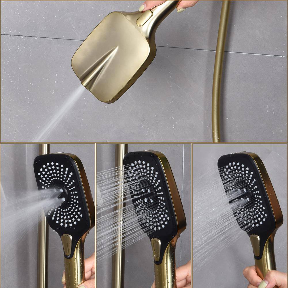 Brushed Gold Brass Thermostatic Wall-Mounted Shower System