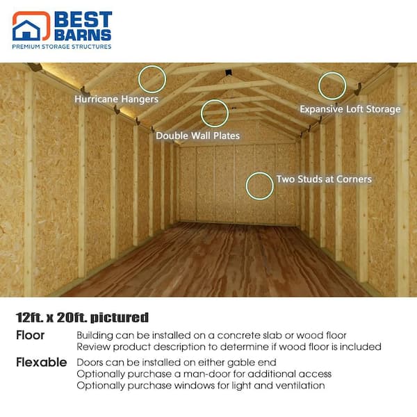 Best Barns - Tailored Titan 12 ft. x 24 ft. Wood Garage Kit with High Side Walls and Tasteful Gable Roof Design