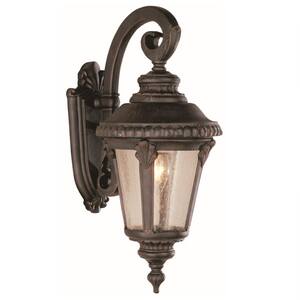 Commons 1-Light Rust Outdoor Wall Light Sconce Lantern with Seeded Glass