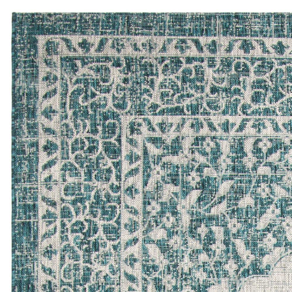 Light Gray and Teal 9' x 12' Easy-Care Synthetic Area Rug