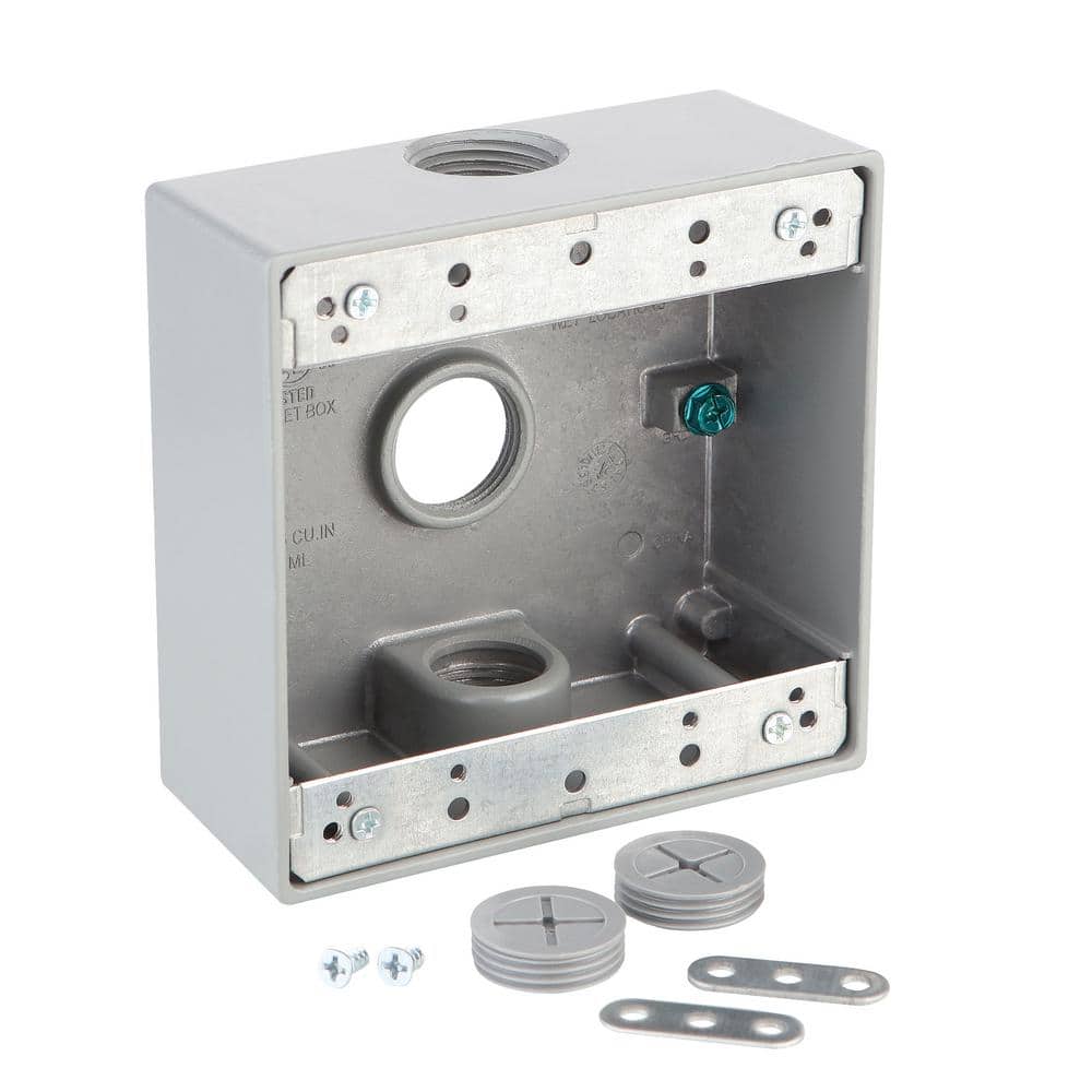 2-Gang Metallic Weatherproof Box with (3) 3/4 in. Holes, Gray