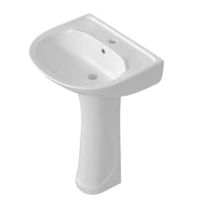 22 in. W x 17 in. D Pedestal Sink Combo White Vitreous China U-Shape Bathroom Vessel Basin Sink with Single Faucet Hole