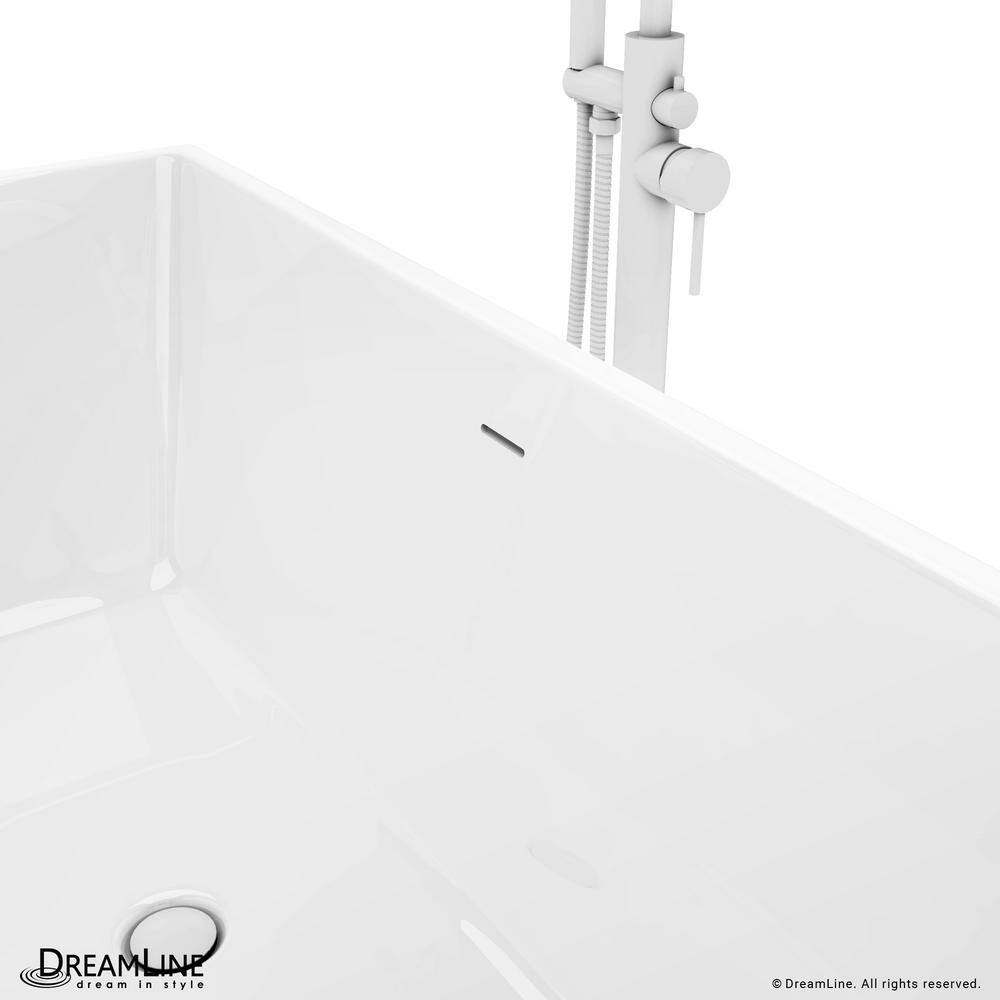 Allure 59'' White Acrylic Freestanding Bathtub with Brushed Brass Drain