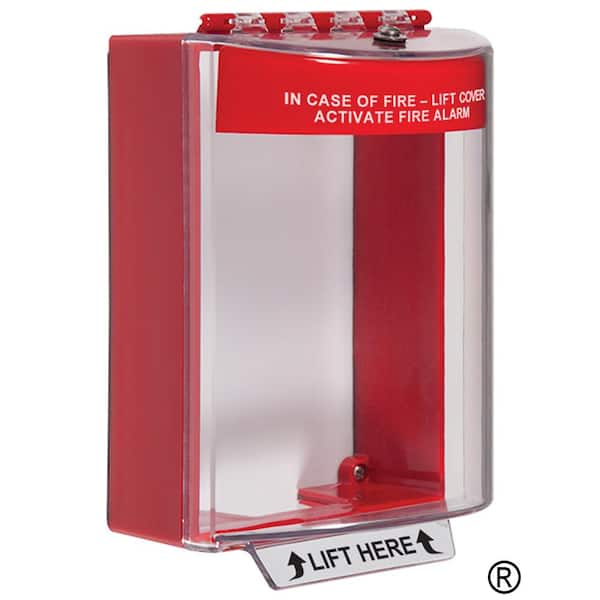 Safety Technology International Universal Stopper Fire Pull Station Guard, without Horn, Surface Mount, with Fire Label