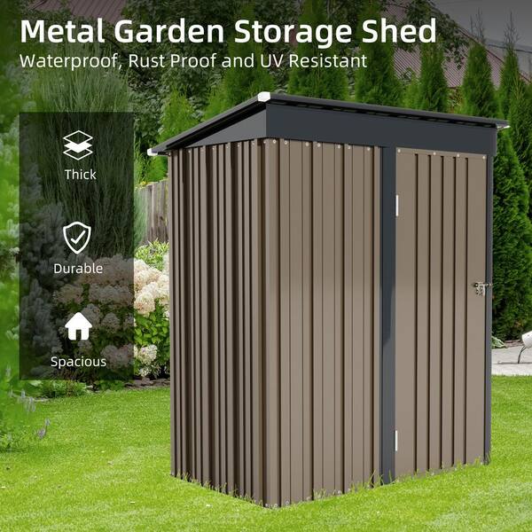 Brown 5 ft. W x 3 ft. D Metal Outdoor Storage Shed Garden Shed