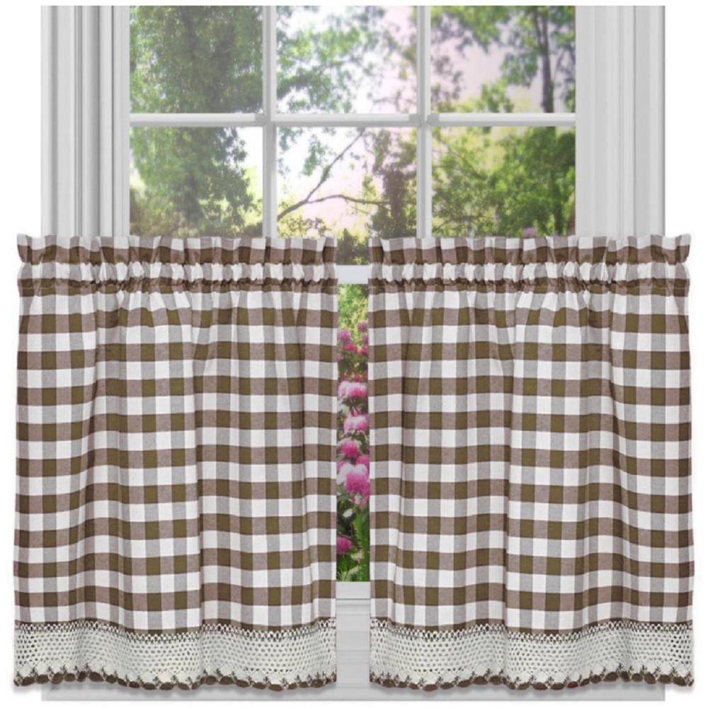 Taupe and Ivory Buffalo Check Rod Pocket Valance
