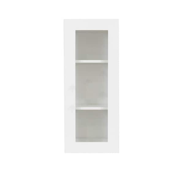 Lancaster White Plywood Shaker Stock Assembled Wall Glass Door Kitchen Cabinet 12 in. W 30 in. H x 12 in. D